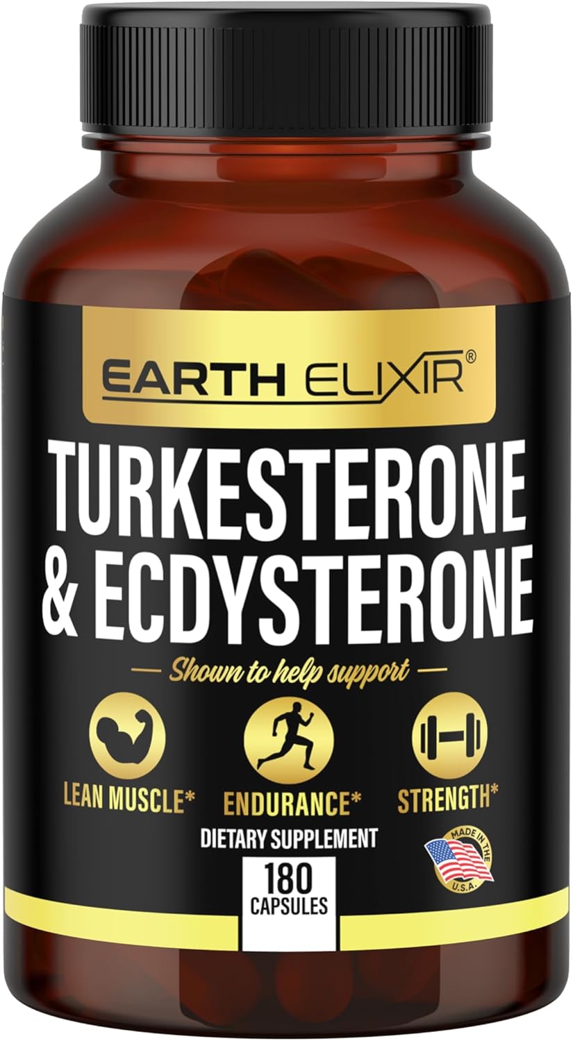 1000mg Earth Elixir Turkesterone and Ecdysterone Capsules (180 Count) - 2 Month Supply - 95% Beta Ecdysterone - Third-Party Tested for Men