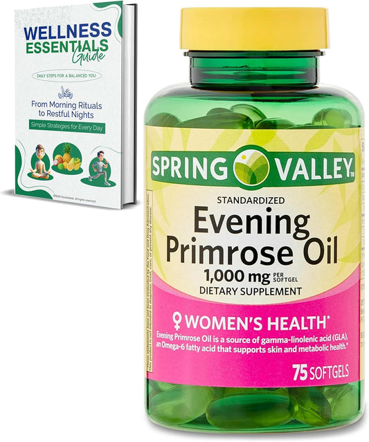 1000mg Evening Primrose Oil Softgels for Women's Health & Dry Skin - 75 Count | Rich in GLA | Non-GMO & Gluten Free