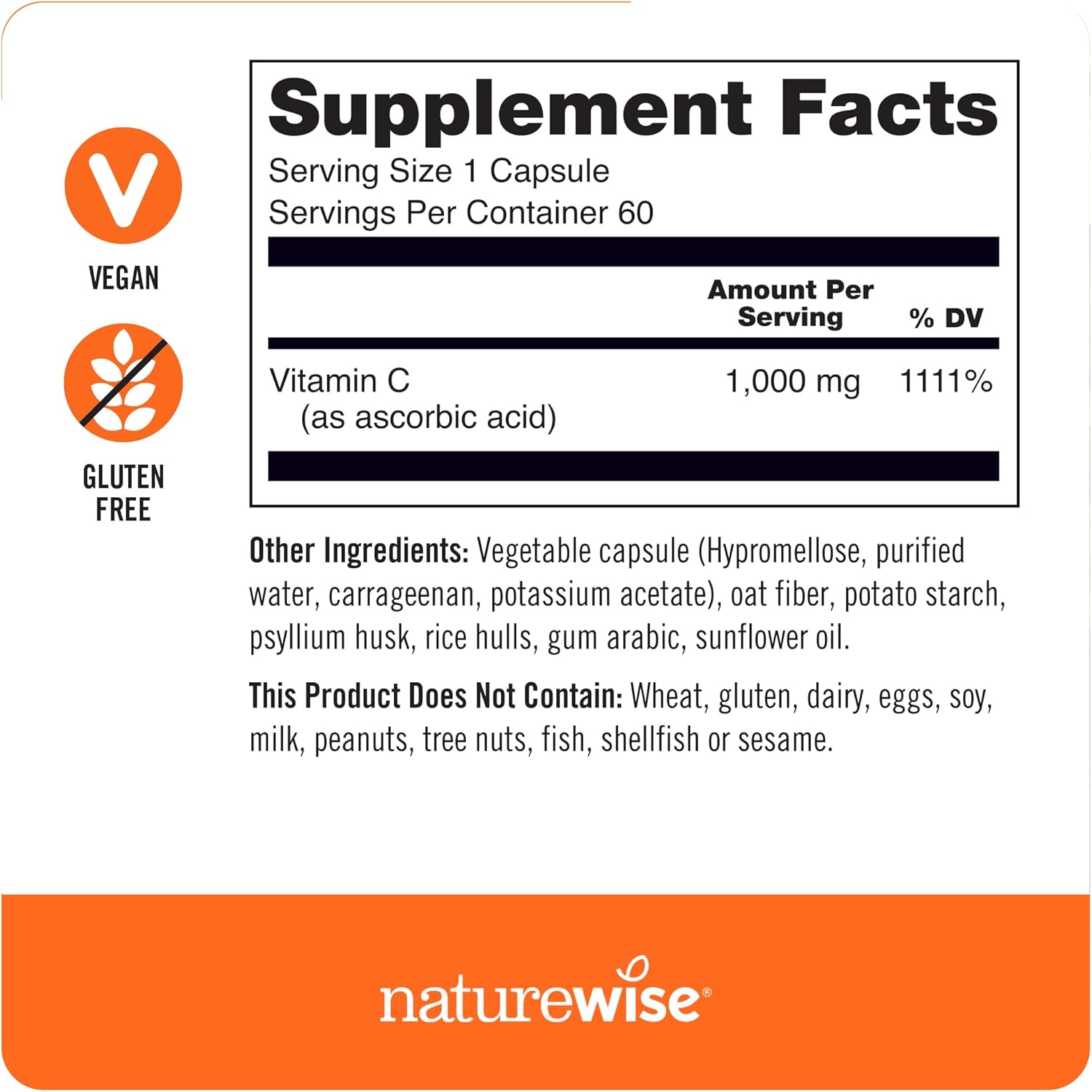 1000mg Extra Strength Vitamin C Capsules for Daily Immune Support - Vegan, Non-GMO, Gluten Free - 60 Count Bottle