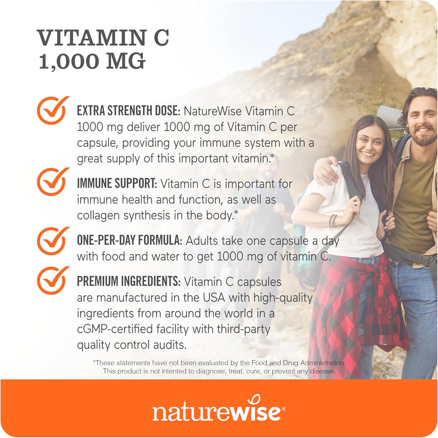 1000mg Extra Strength Vitamin C Capsules for Daily Immune Support - Vegan, Non-GMO, Gluten Free - 60 Count Bottle
