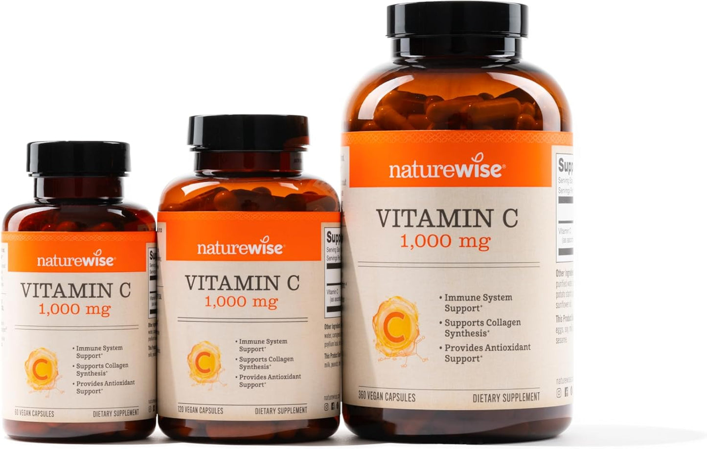 1000mg Extra Strength Vitamin C Capsules for Daily Immune Support - Vegan, Non-GMO, Gluten Free - 60 Count Bottle