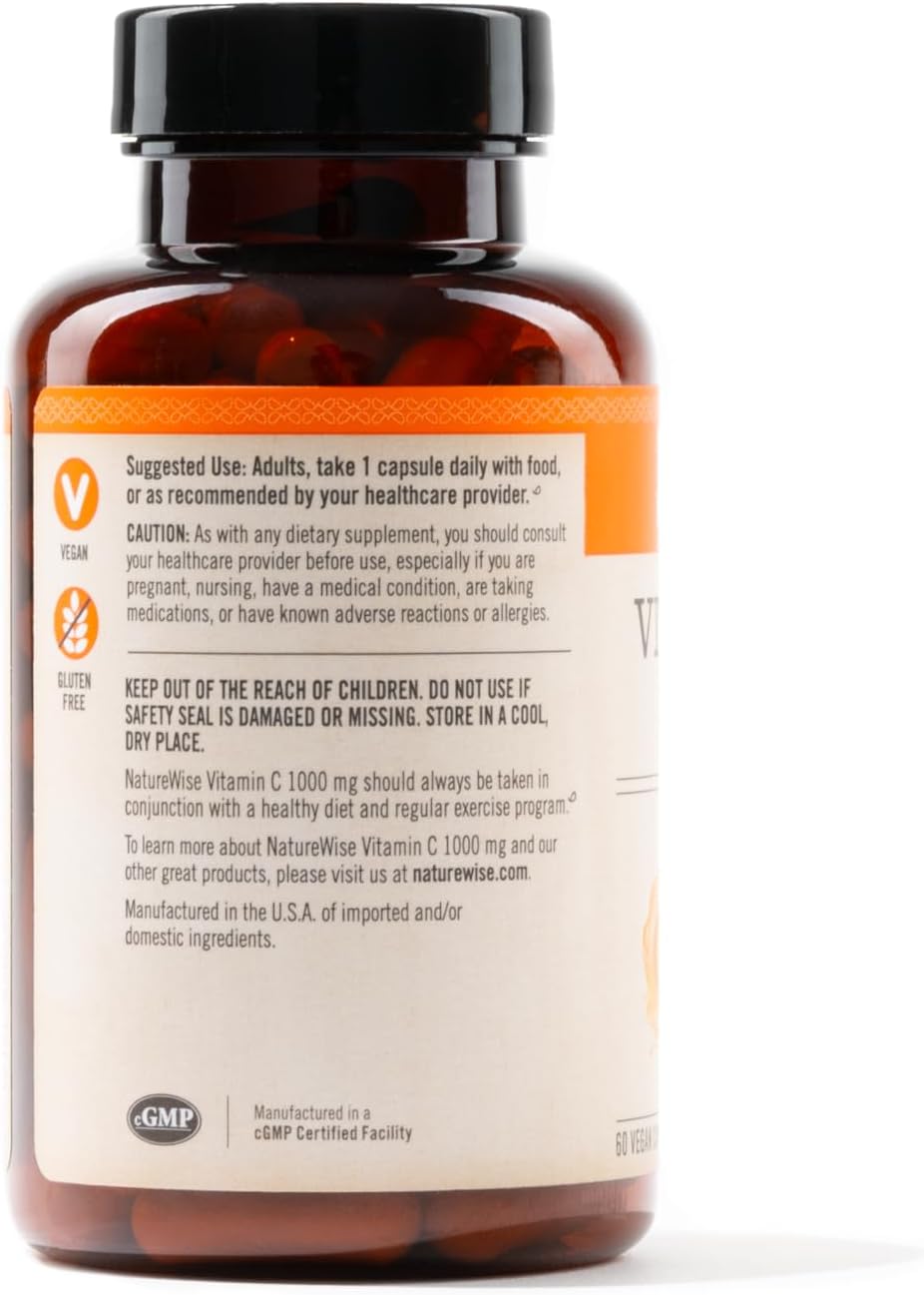 1000mg Extra Strength Vitamin C Capsules for Daily Immune Support - Vegan, Non-GMO, Gluten Free - 60 Count Bottle