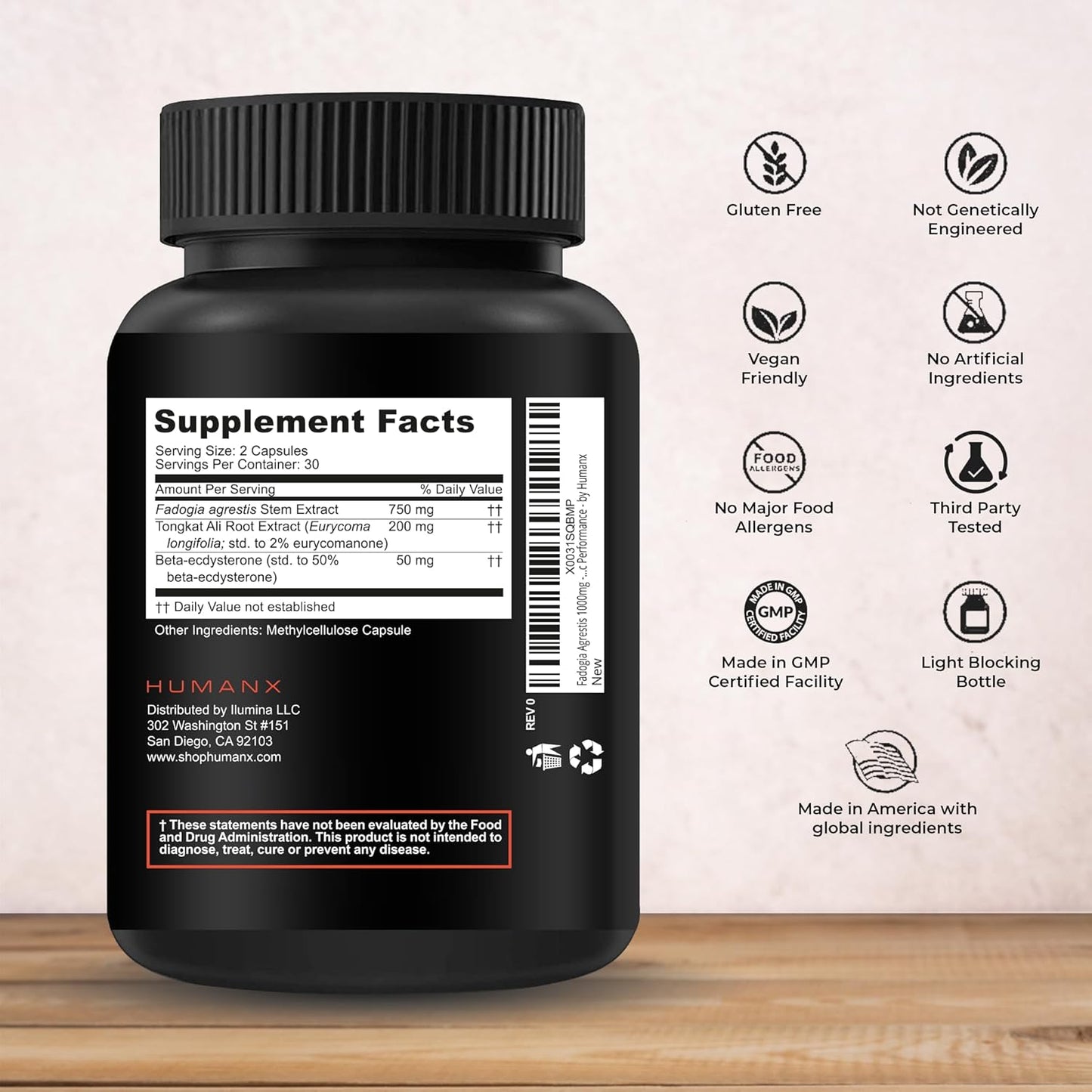 1000mg Fadogia Agrestis, Tongkat Ali & Beta Ecdysterone Supplement - USA Third Party Tested for Athletic Performance & Muscle Mass - Veggie Caps