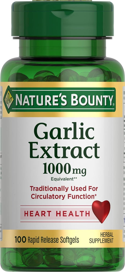1000mg Garlic Extract Herbal Supplement for Circulatory Function - 100 Rapid Release Softgels Pack
