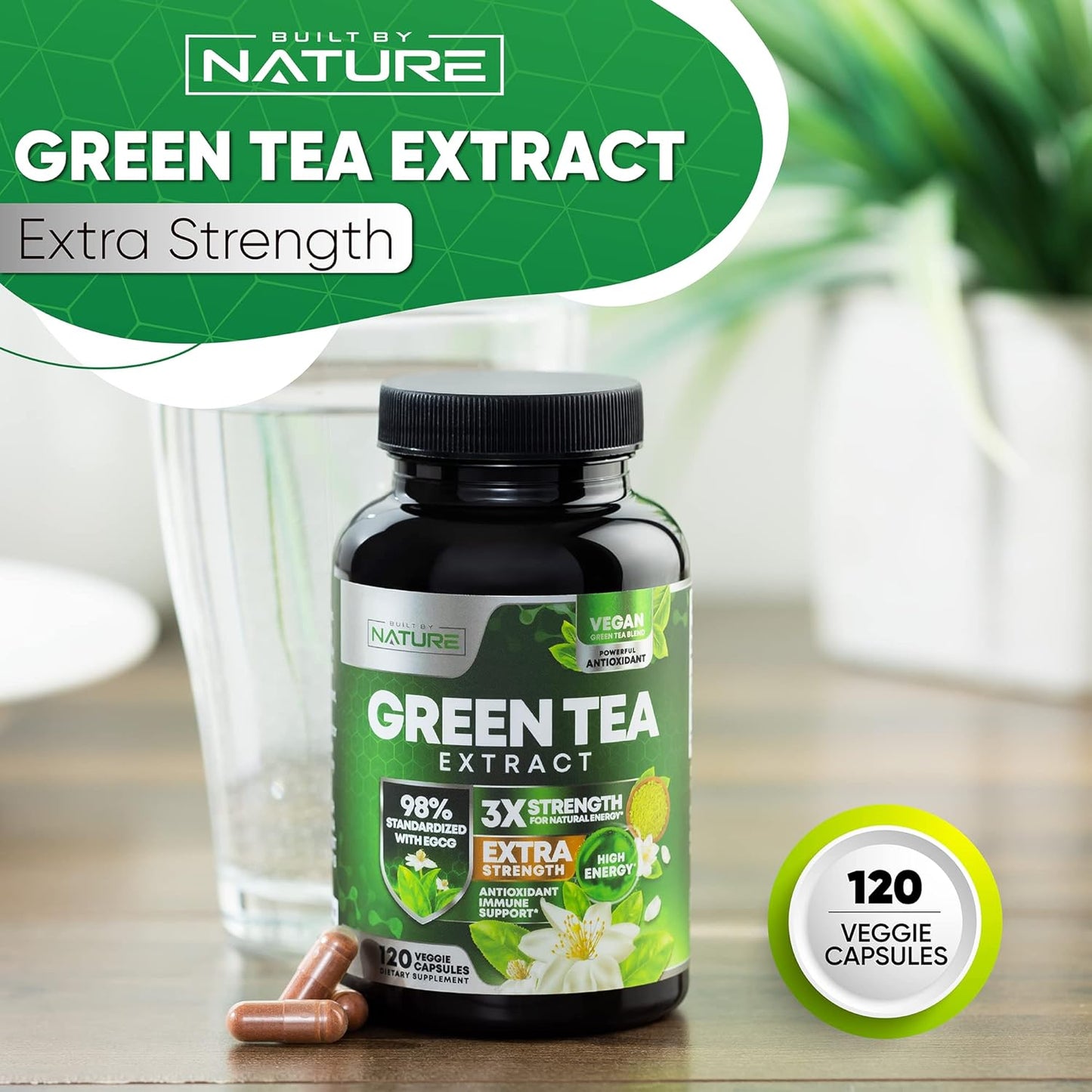 1000mg Green Tea Extract Pills - High Potency Antioxidant Supplement with 98% EGCG - Boost Energy Naturally with Polyphenols - 120 Capsules