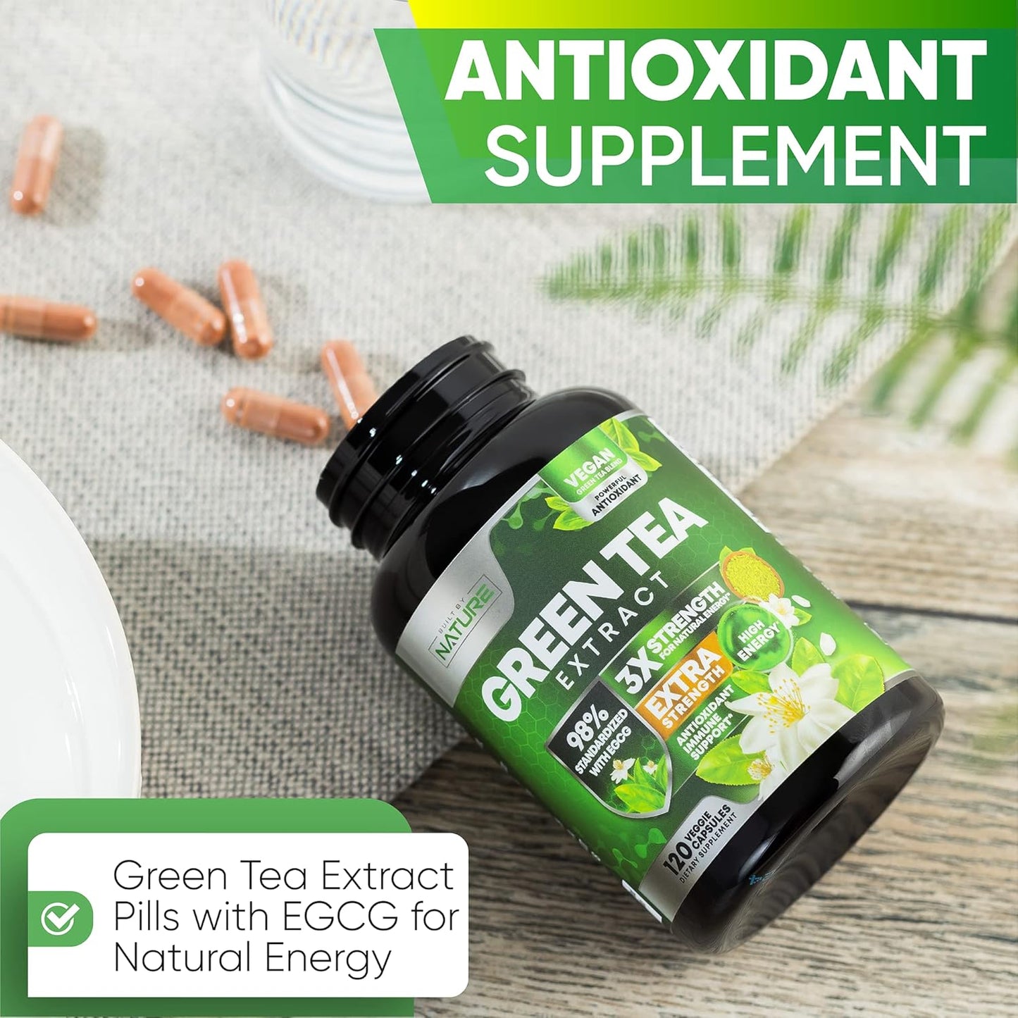 1000mg Green Tea Extract Pills - High Potency Antioxidant Supplement with 98% EGCG - Boost Energy Naturally with Polyphenols - 120 Capsules