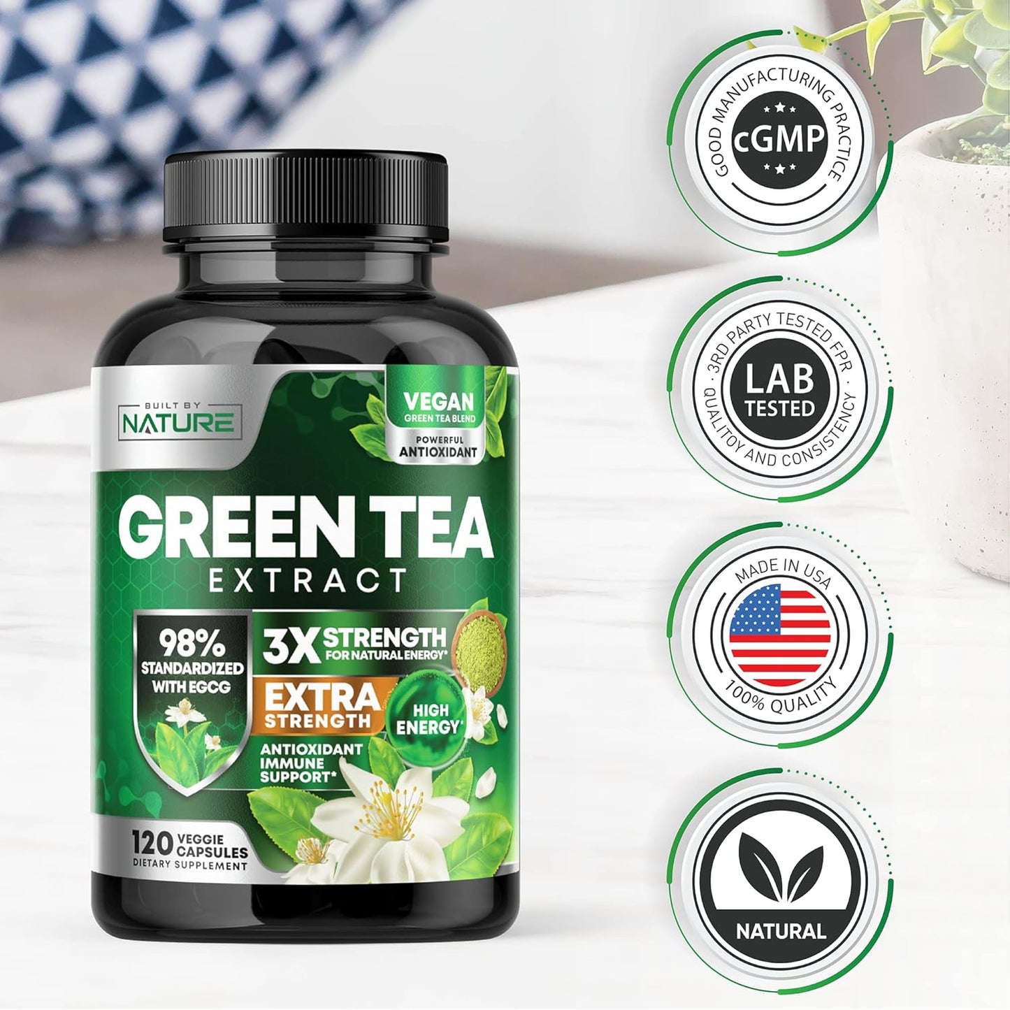 1000mg Green Tea Extract Pills - High Potency Antioxidant Supplement with 98% EGCG - Boost Energy Naturally with Polyphenols - 120 Capsules