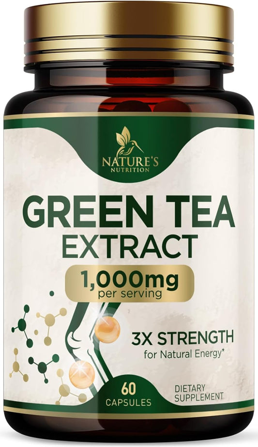 1000mg Green Tea Extract Pills - High Strength with 98% EGCG & Polyphenols for Energy & Heart Health - 60 Capsules