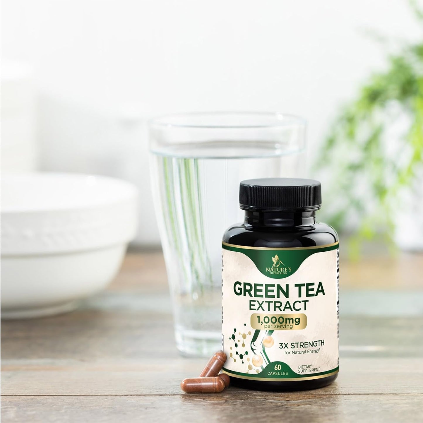 1000mg Green Tea Extract Pills - High Strength with 98% EGCG & Polyphenols for Energy & Heart Health - 60 Capsules