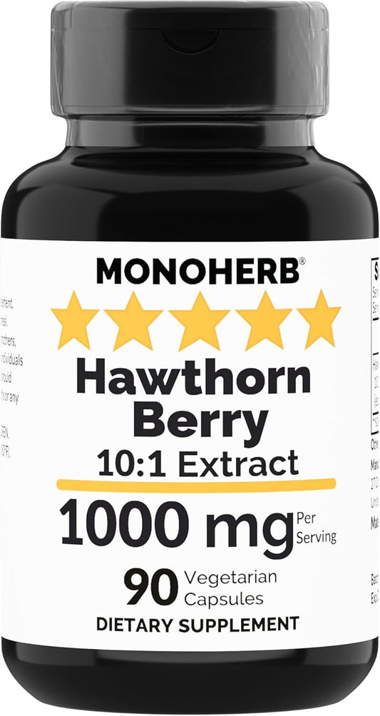 1000mg Hawthorn Berry Extract Capsules - 90 Vegetarian Capsules by MONOHERB