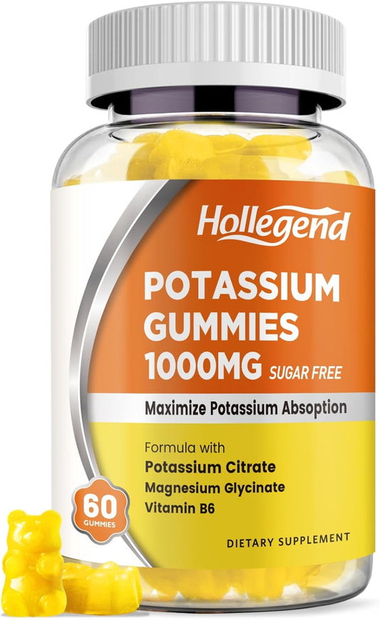 1000mg HOLLEGEND Potassium Gummies with Vitamin B6 & Magnesium - Potassium Citrate Supplement for Adults - 60 Count Sugar Free