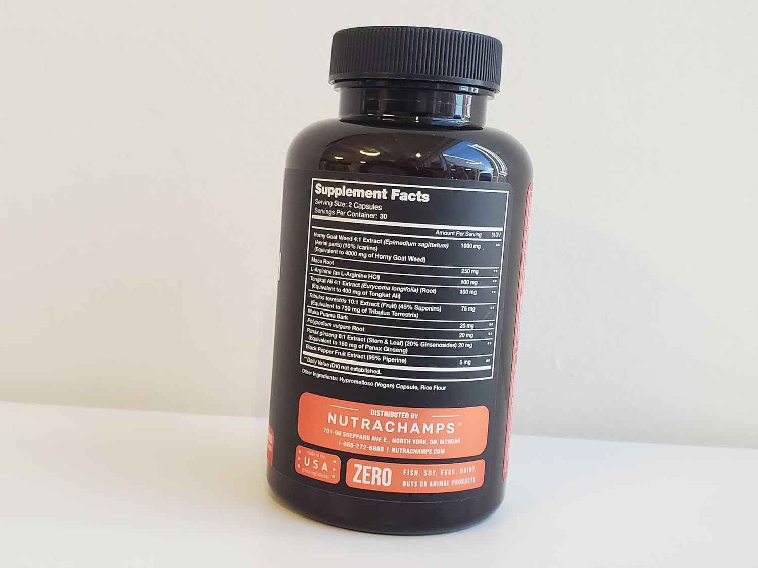 1000mg Horny Goat Weed Energy Supplement with Ginseng, Tribulus & Maca - 60 Vegan Capsules