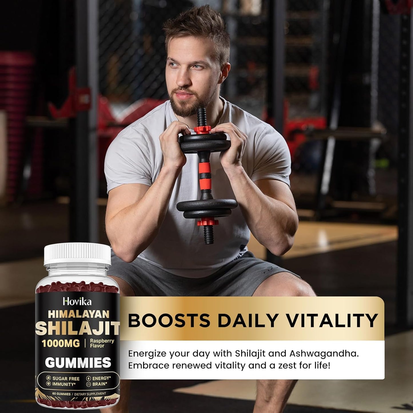 1000mg Hovika Shilajit Gummies for Energy & Immune Support - Pure Himalayan Shilajit with Ashwagandha, Turmeric, Black Pepper - 85+ Trace Minerals - Sugar Free Raspberry Flavor - 60 Count