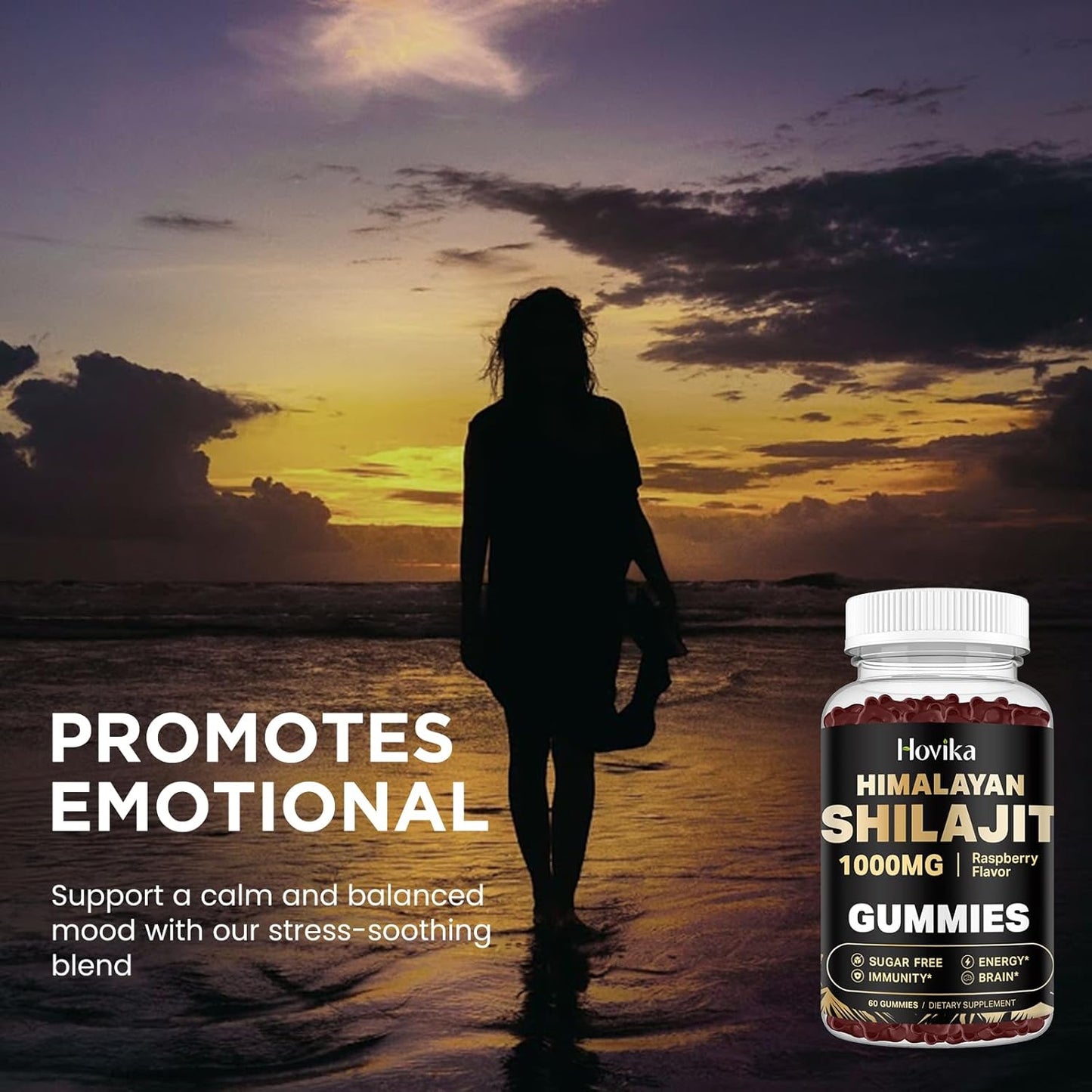 1000mg Hovika Shilajit Gummies for Energy & Immune Support - Pure Himalayan Shilajit with Ashwagandha, Turmeric, Black Pepper - 85+ Trace Minerals - Sugar Free Raspberry Flavor - 60 Count