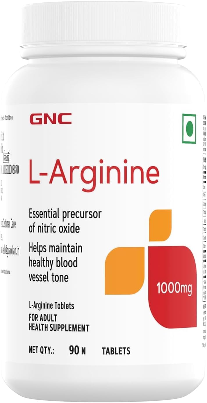 1000mg L-Arginine Tablets for Muscle Growth and Nitric Oxide Boost, USA-Made, 90 Count