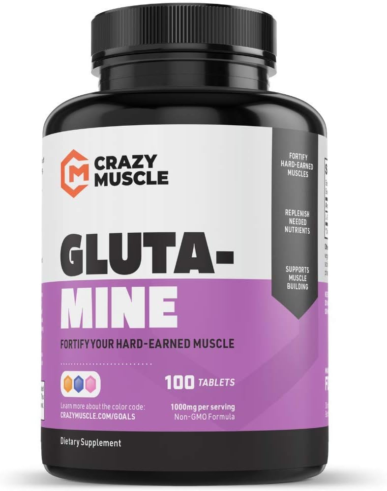 1000mg L Glutamine Capsules for Recovery & Strength Gains, Keto-Friendly Post Workout Supplement - 100 Pills