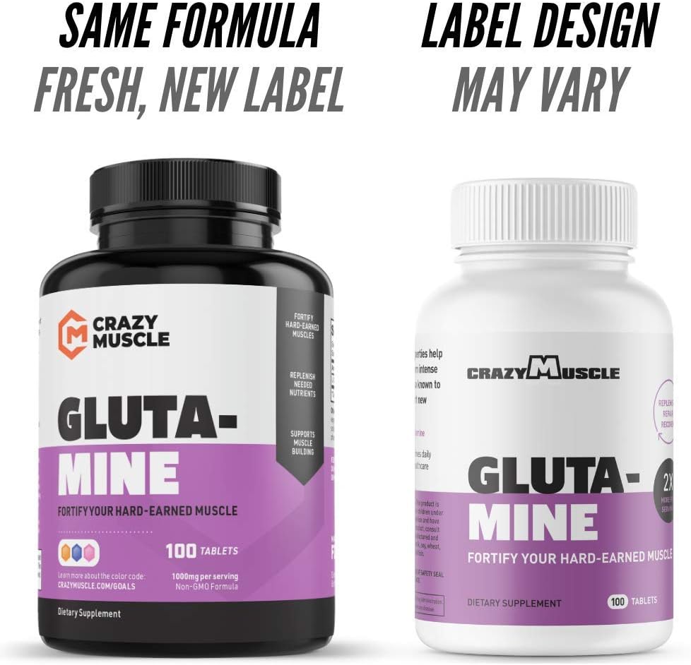 1000mg L Glutamine Capsules for Recovery & Strength Gains, Keto-Friendly Post Workout Supplement - 100 Pills