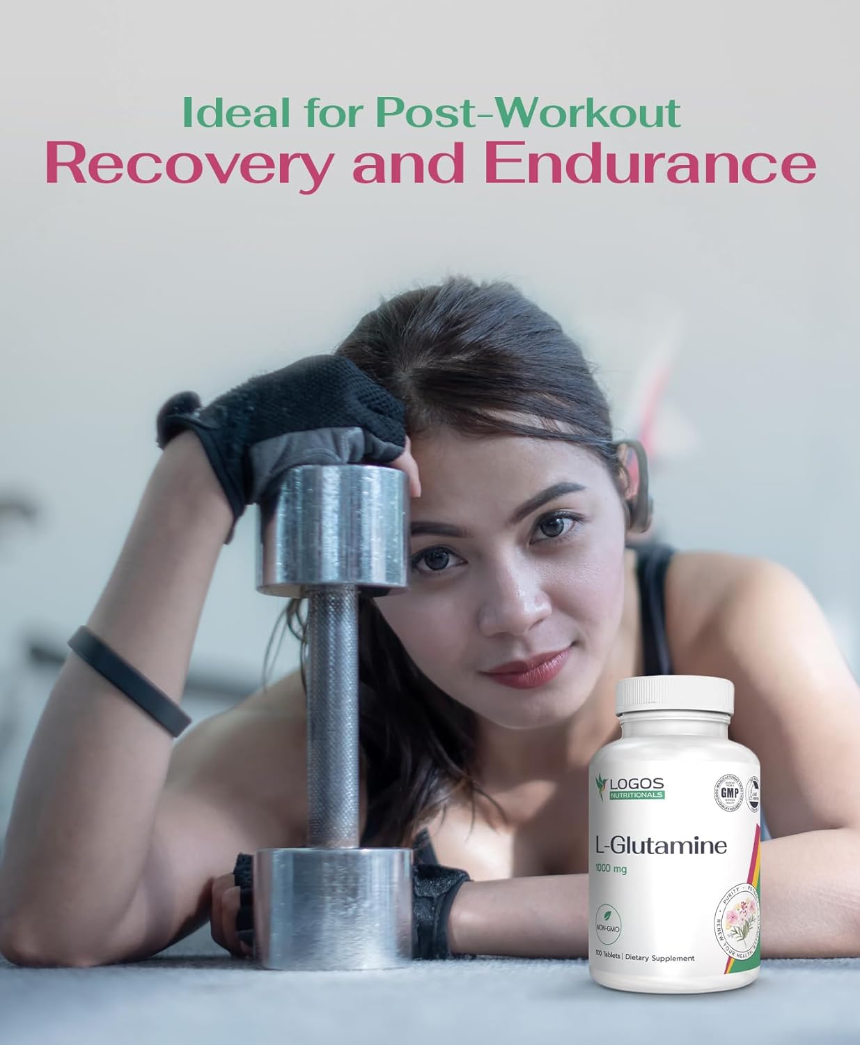 1000mg L-Glutamine Dietary Supplement for Muscle Tissues | Non-GMO Gut Health Support | Unflavored 100ct