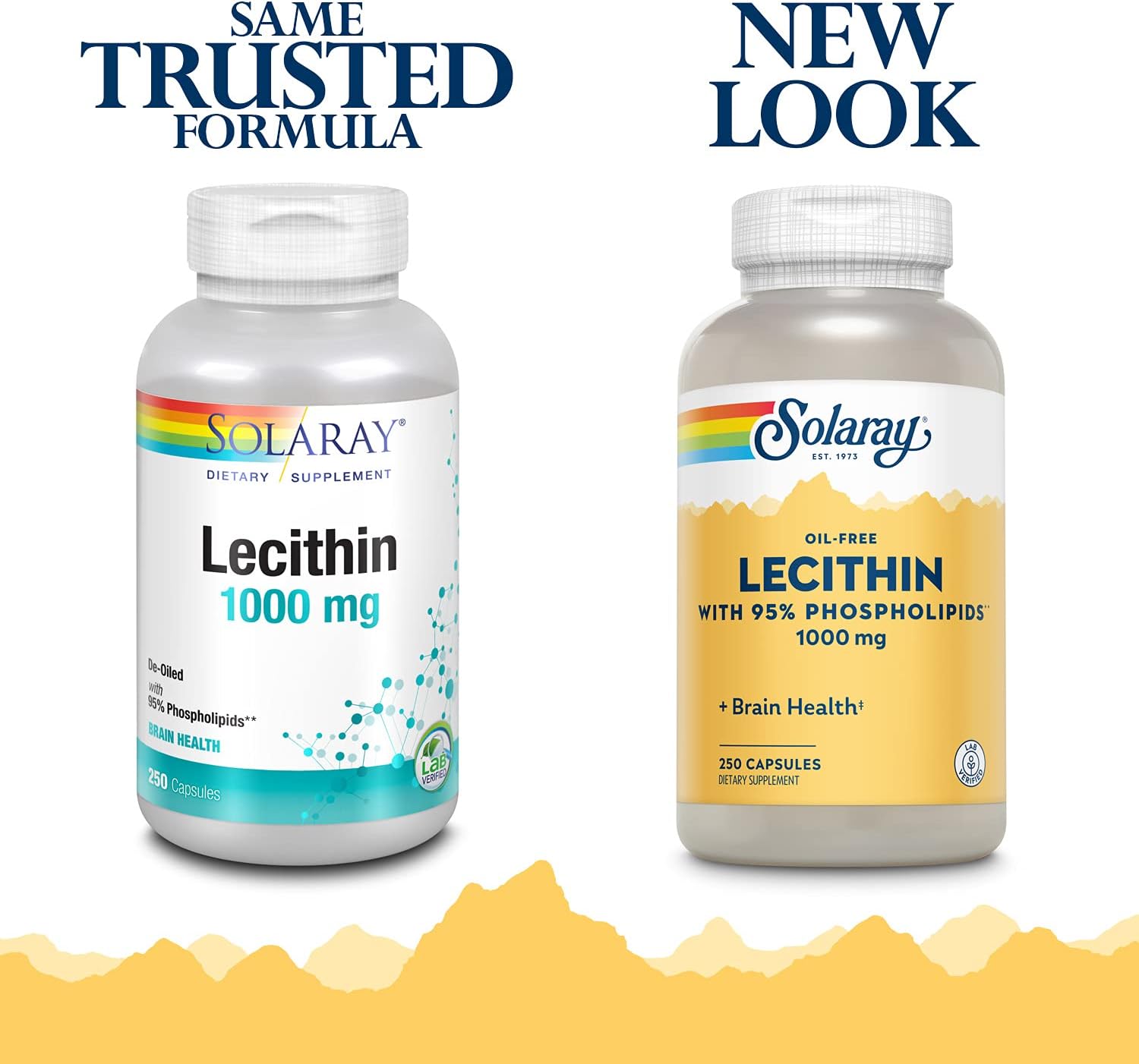 1000mg Lecithin Capsules by SOLARAY - No Oil Formula | 250 Count Bottle