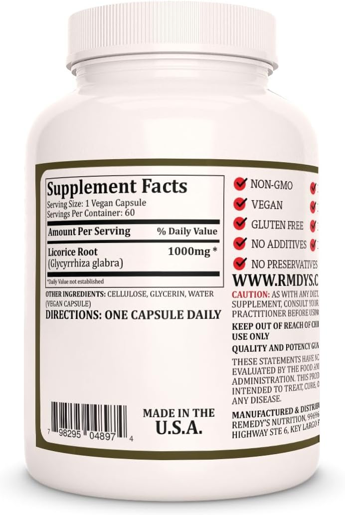 1000mg Licorice Root Capsules - 60 Vegan Capsules, Herbal Dietary Supplement, Non-GMO, Gluten-Free, Dairy-Free