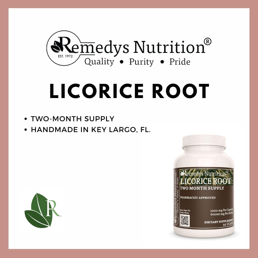 1000mg Licorice Root Capsules - 60 Vegan Capsules, Herbal Dietary Supplement, Non-GMO, Gluten-Free, Dairy-Free