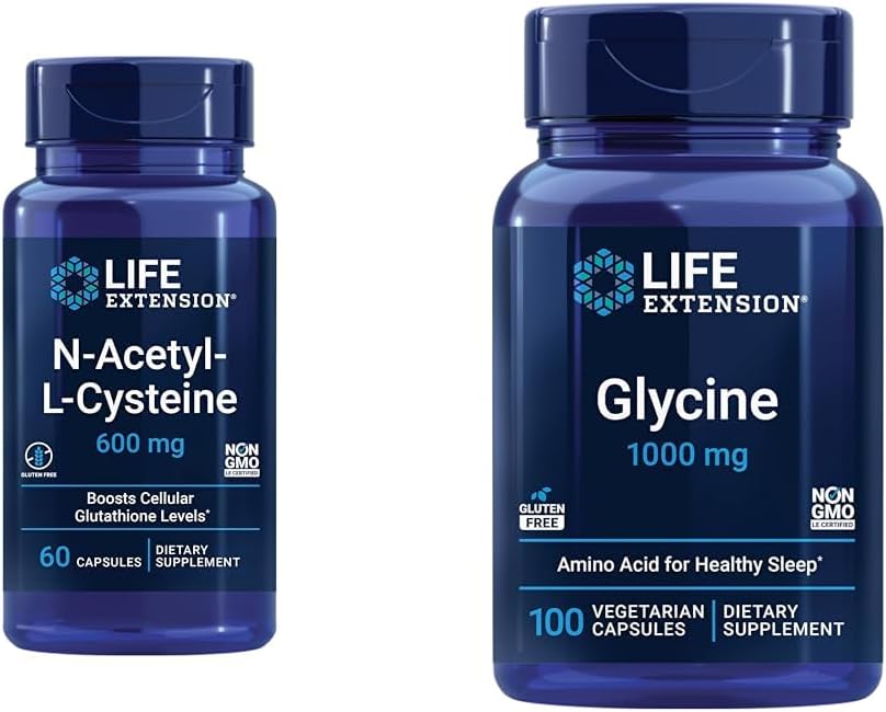 1000mg Life Extension N-Acetyl-L-Cysteine (NAC) & Glycine Capsules - Promotes Relaxation, Healthy Sleep - Vegetarian, Non-GMO, Gluten-Free - 100 Count