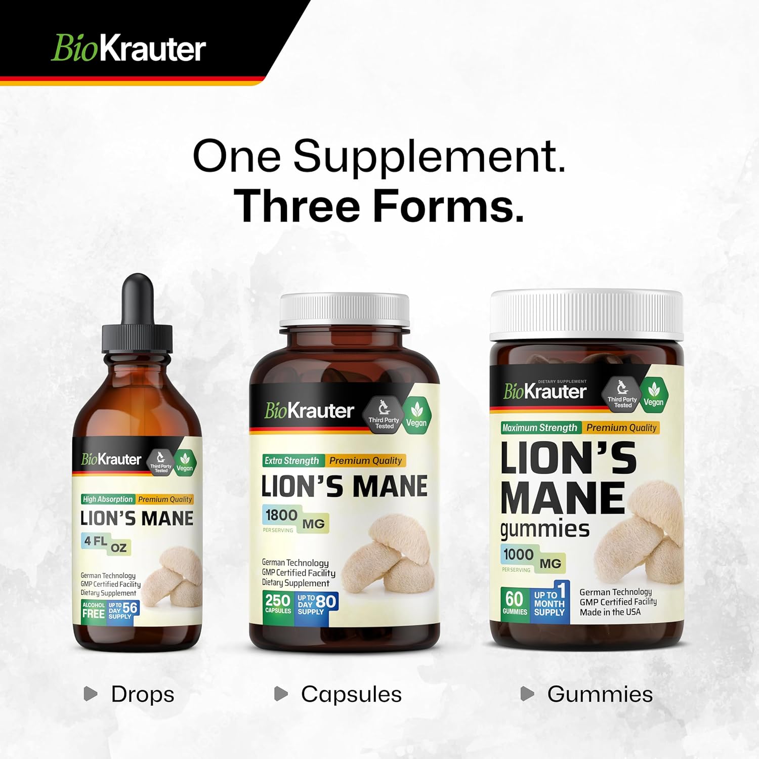 1000mg Lions Mane Gummies for Adults - 60 Vegan Chews - Brain Supplement - Gelatine-Free