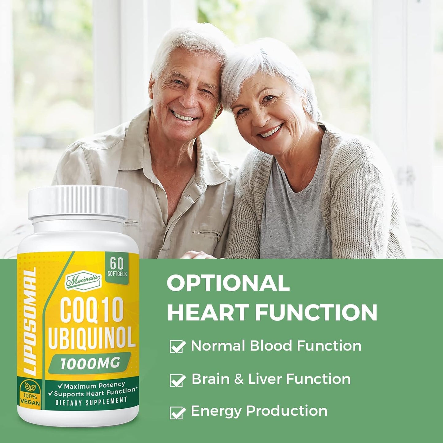 1000mg Liposomal CoQ10 Softgels for Heart Function & Energy Production - Vegan Ubiquinol Supplement with Better Absorption - Non-GMO - 120 Softgels