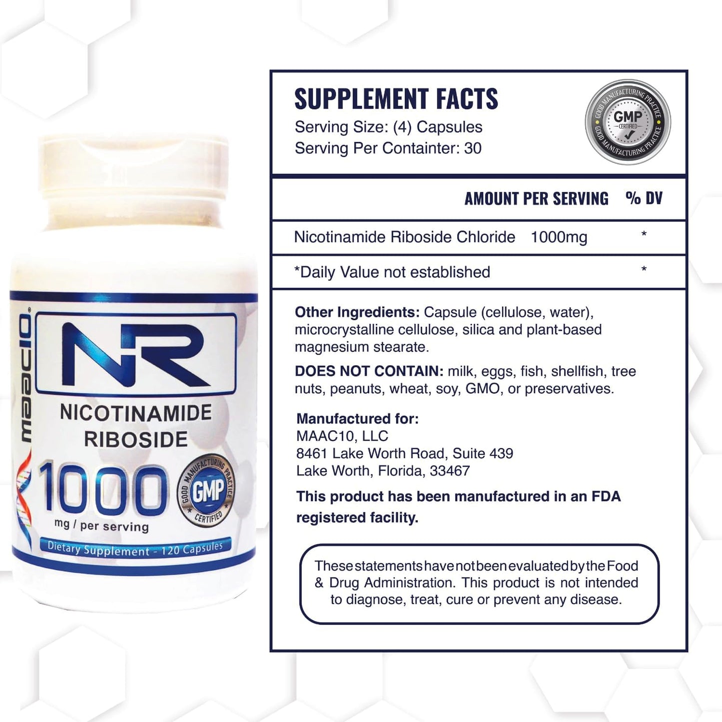 1000mg MAAC10 NR Nicotinamide Riboside | NAD+ Supplement | Lab Tested NMN Alternative