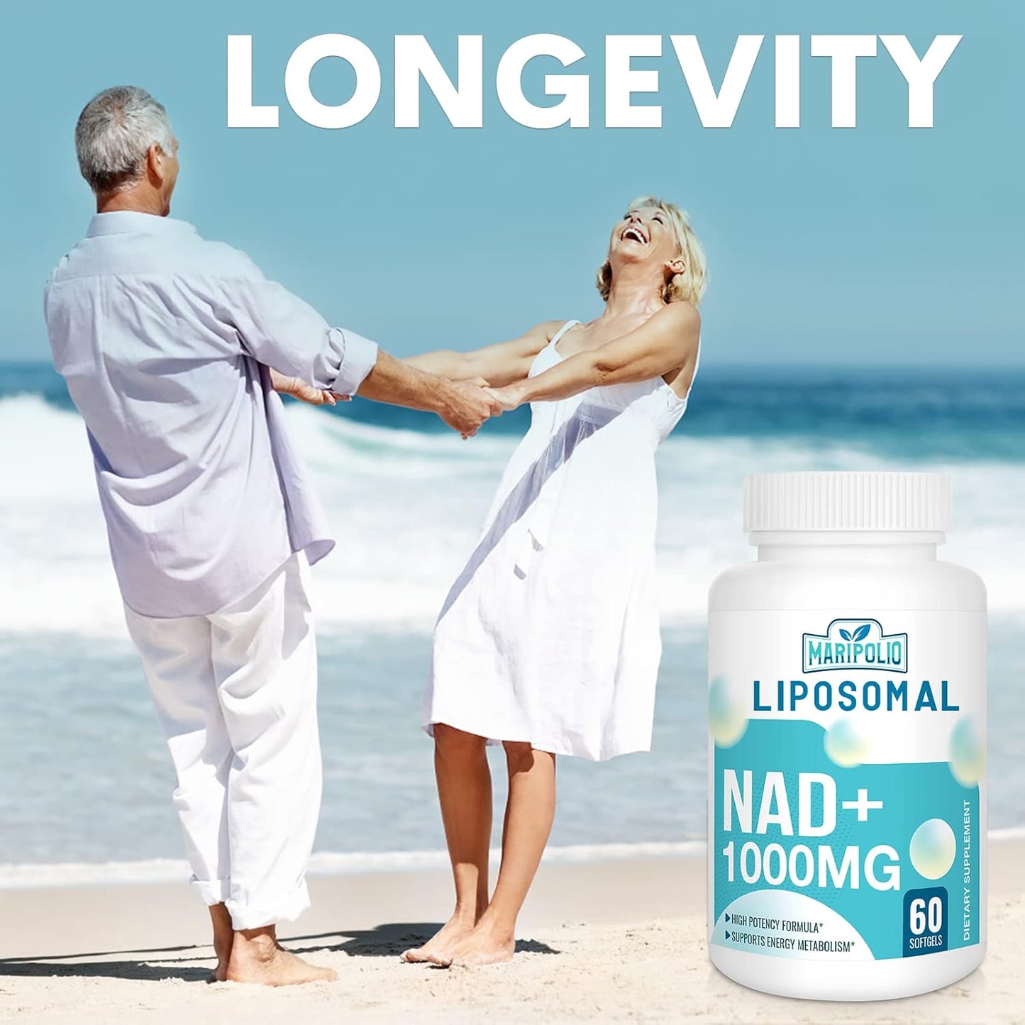 1000mg Maripolio Liposomal NAD+ Supplement with High Potency for Max Absorption - 600 Softgels for Energy, DNA Repair, and Aging Defense