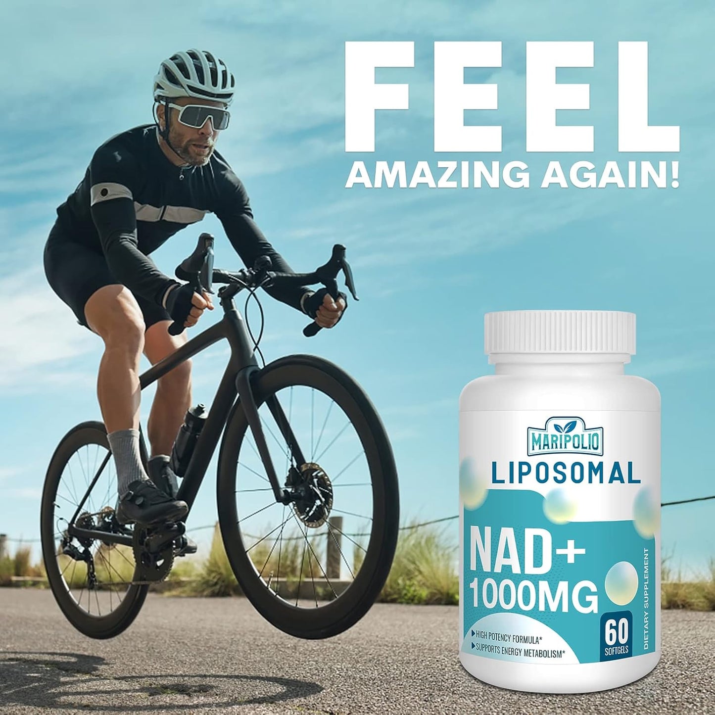 1000mg Maripolio Liposomal NAD+ Supplement with High Potency for Max Absorption - 600 Softgels for Energy, DNA Repair, and Aging Defense