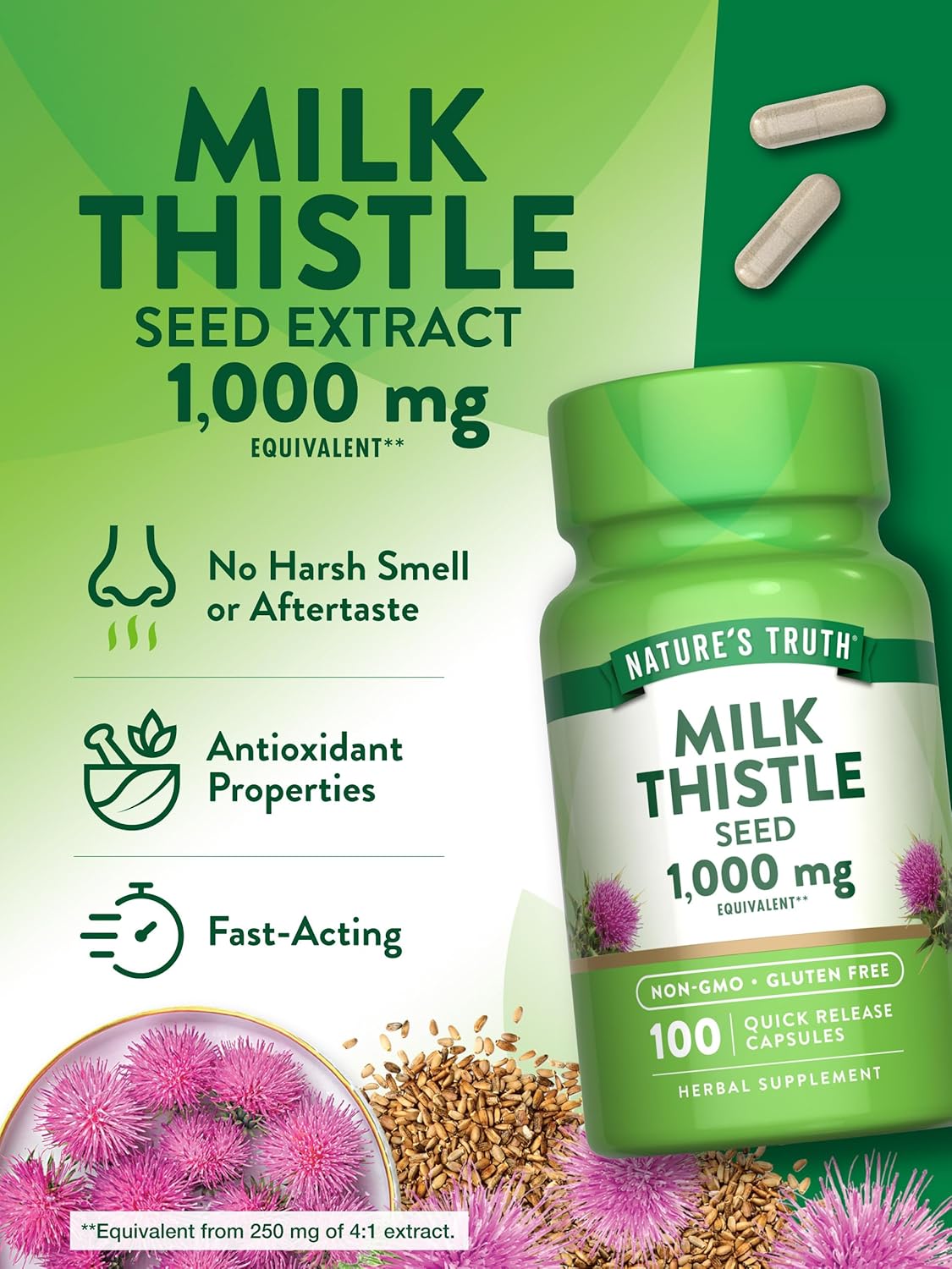 1000mg Milk Thistle Extract Capsules | 100 Count | Non-GMO & Gluten Free Supplement by Nature's Truth