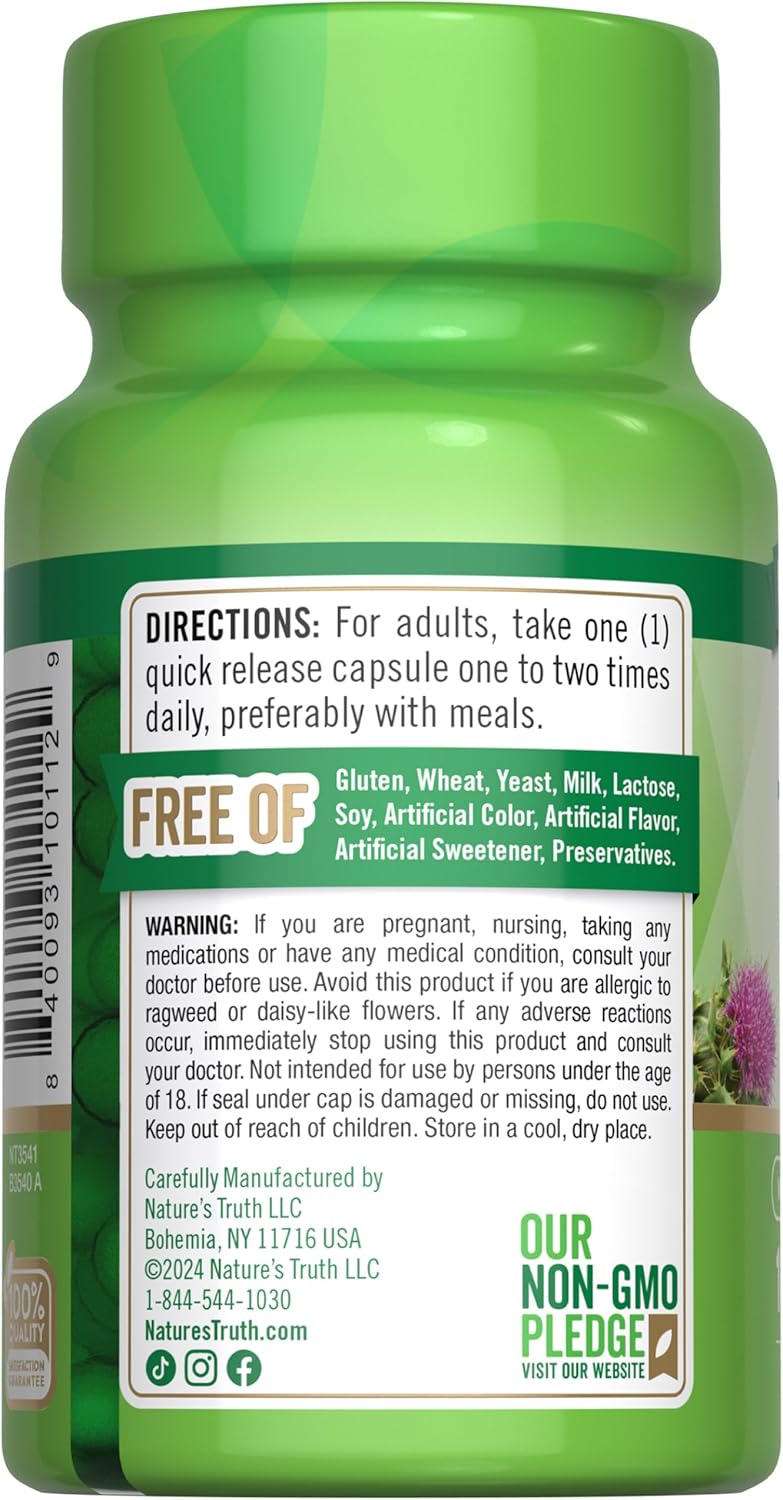 1000mg Milk Thistle Extract Capsules | 100 Count | Non-GMO & Gluten Free Supplement by Nature's Truth
