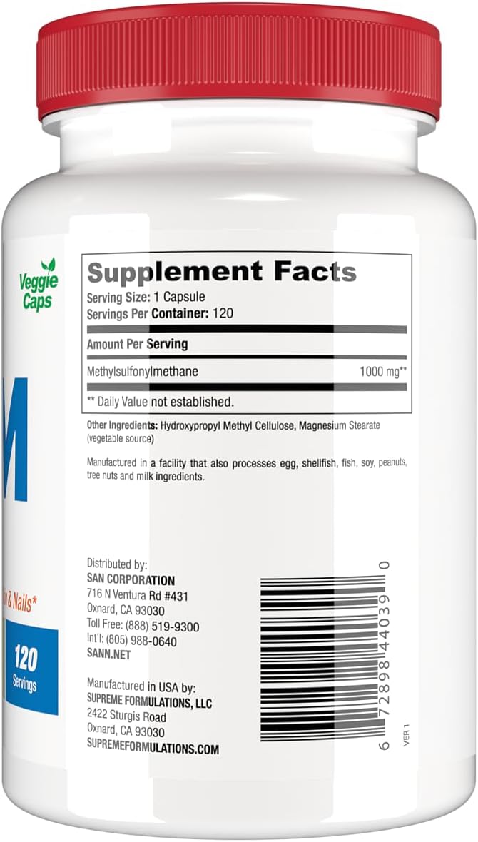 1000mg MSM Supplement, 120 Capsules for Joint Health and Immune Support