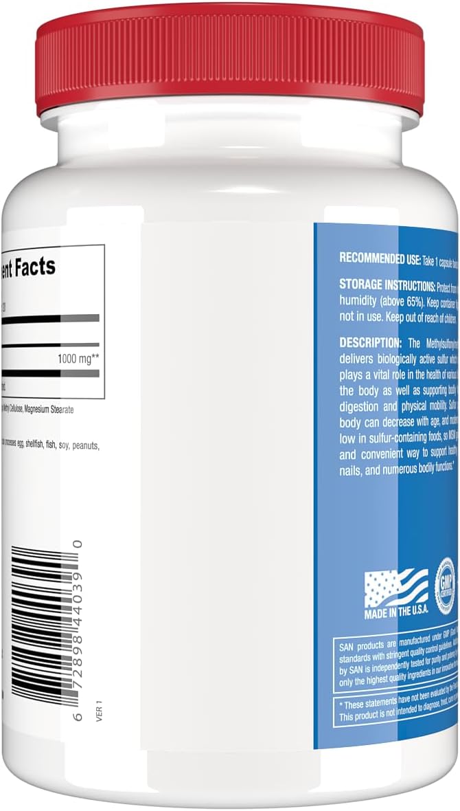 1000mg MSM Supplement, 120 Capsules for Joint Health and Immune Support