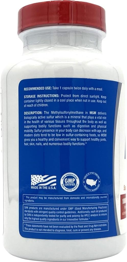 1000mg MSM Supplement, 120 Capsules for Joint Health and Immune Support