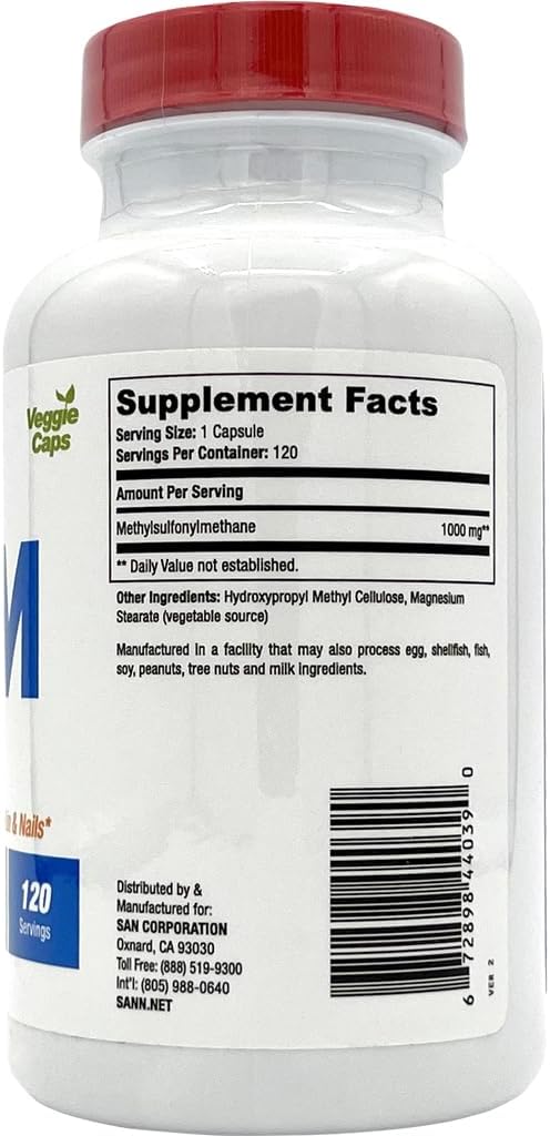 1000mg MSM Supplement, 120 Capsules for Joint Health and Immune Support
