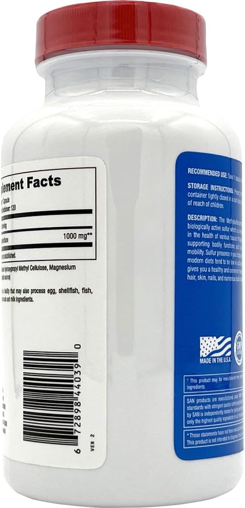 1000mg MSM Supplement, 120 Capsules for Joint Health and Immune Support