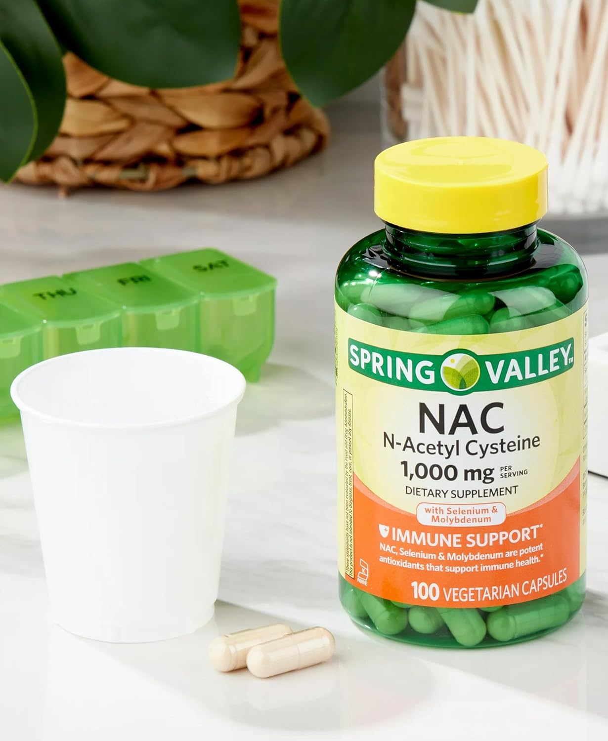 1000mg NAC Supplement - 100 Count Vegetarian Capsules with Selenium & Molybdenum for Immune Support - Gluten, Soy, and Lactose Free