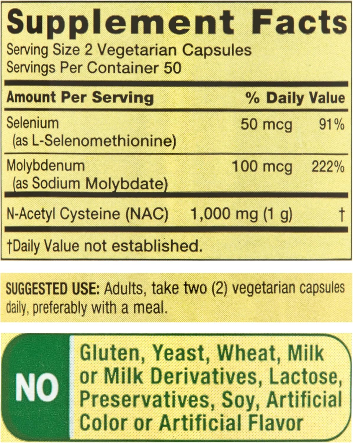 1000mg NAC Supplement - 100 Count Vegetarian Capsules with Selenium & Molybdenum for Immune Support - Gluten, Soy, and Lactose Free