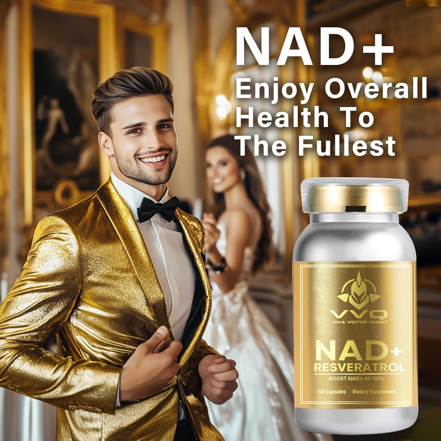 1000mg NAD Supplement Capsules - True NAD+ & Resveratrol Alternative for Anti-Aging - 120 Count