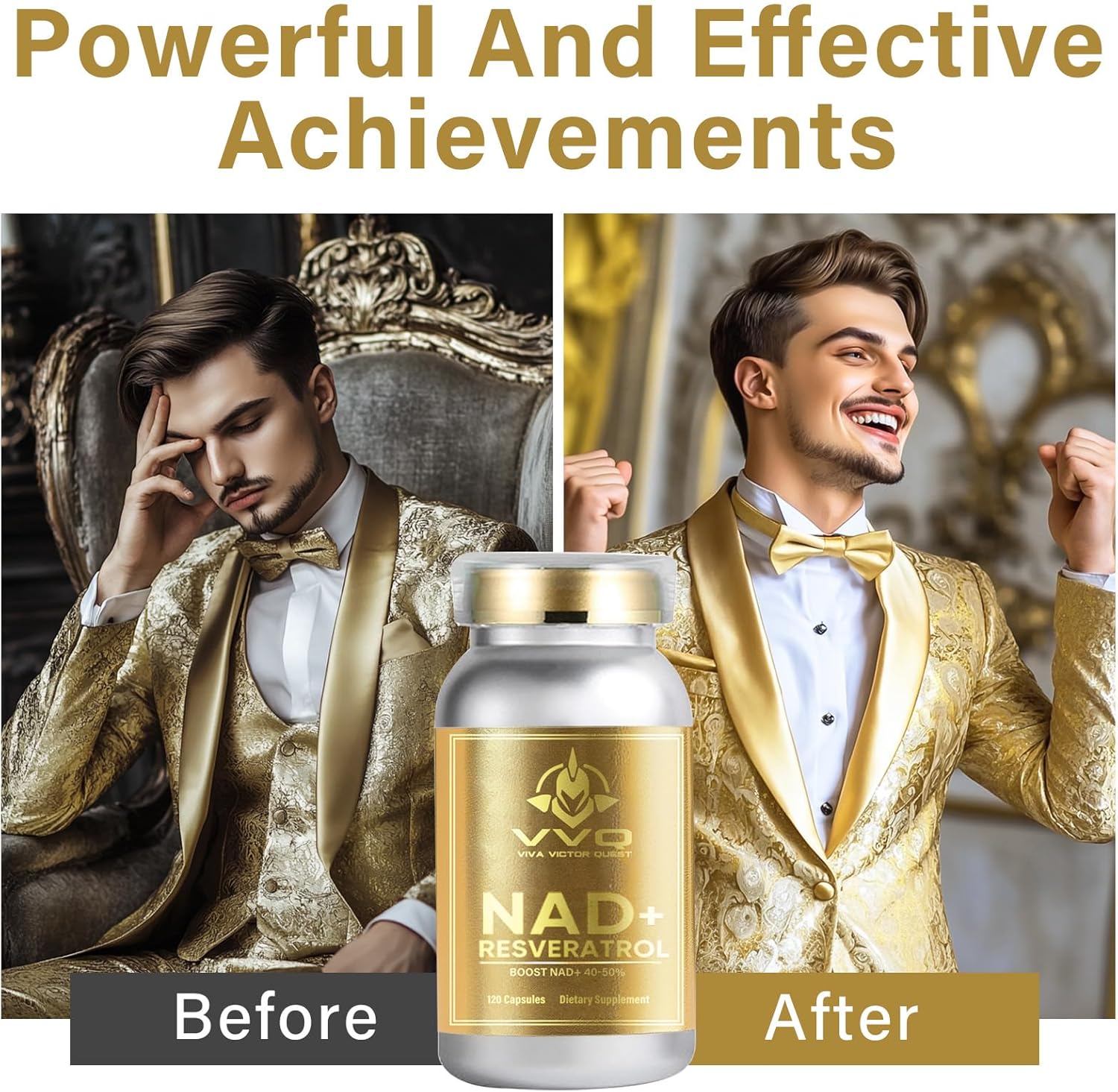 1000mg NAD Supplement Capsules - True NAD+ & Resveratrol Alternative for Anti-Aging - 120 Count