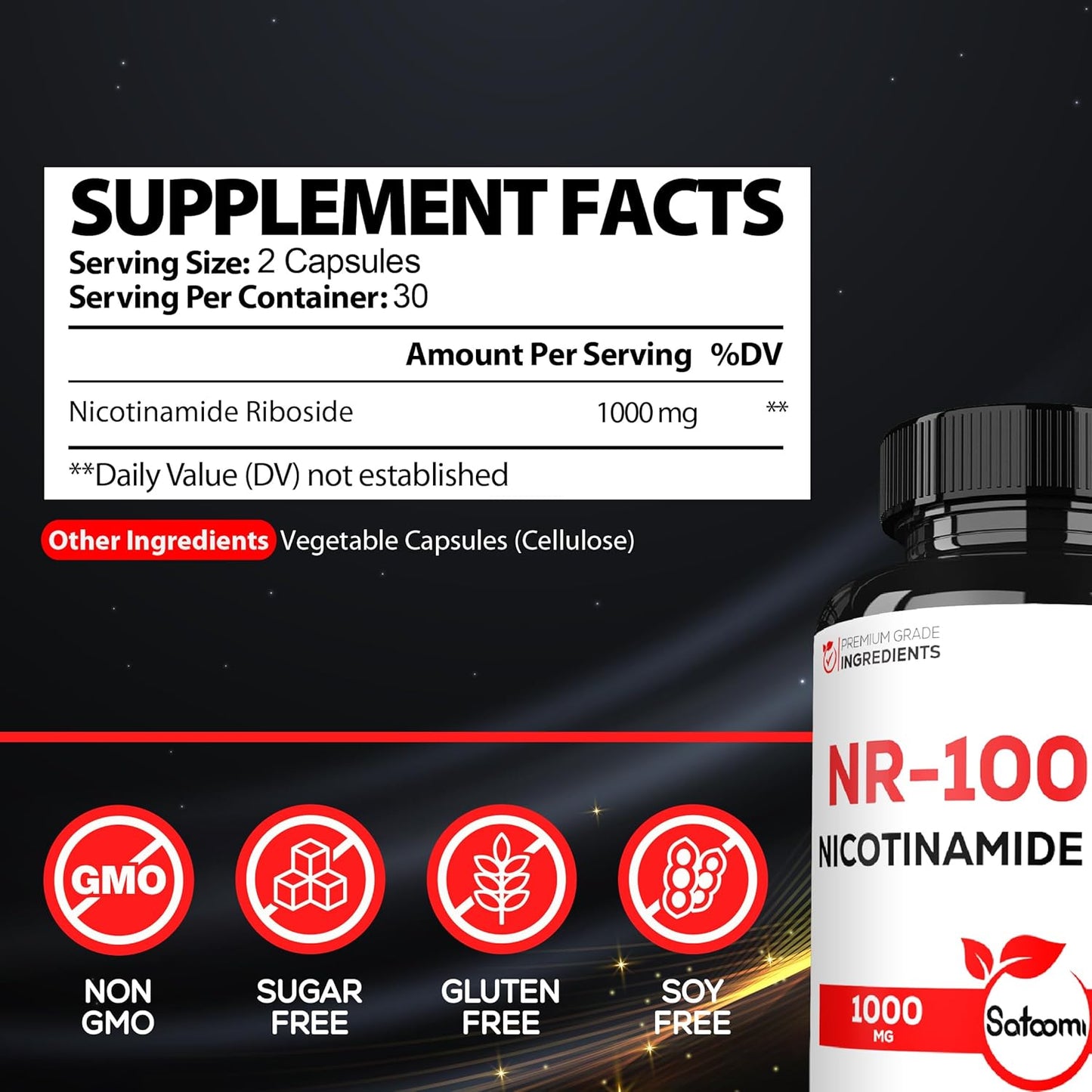 1000mg NAD Supplement with Nicotinamide Riboside NR - Supports Cellular Health, Aging, and Overall Wellness - 60 Capsules, 30 Day Supply