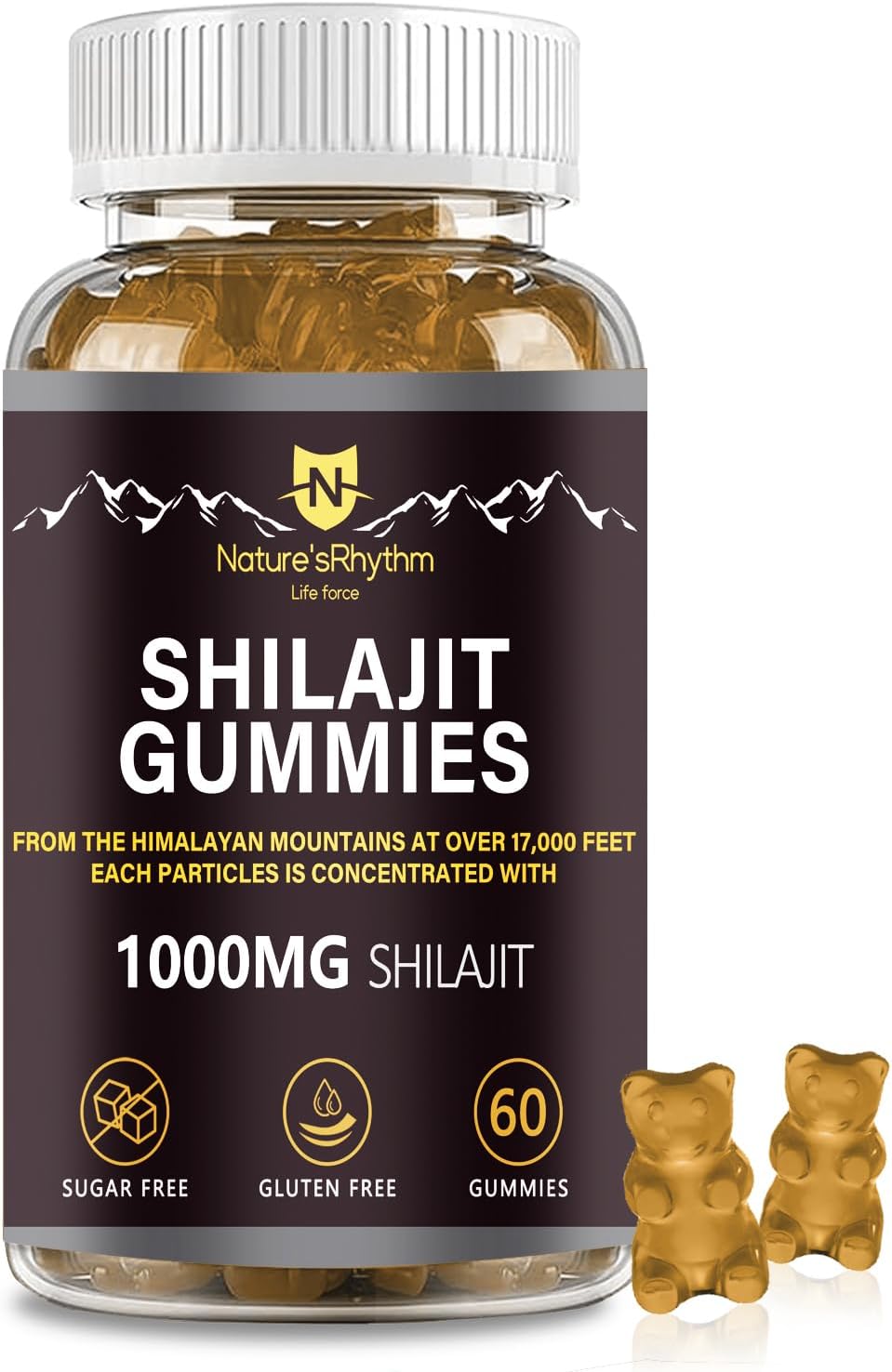 1000mg Nature's Rhythm Shilajit Gummies - 60pcs Men & Women, Rich in Trace Minerals, Energy & Immunity Boost Supplement