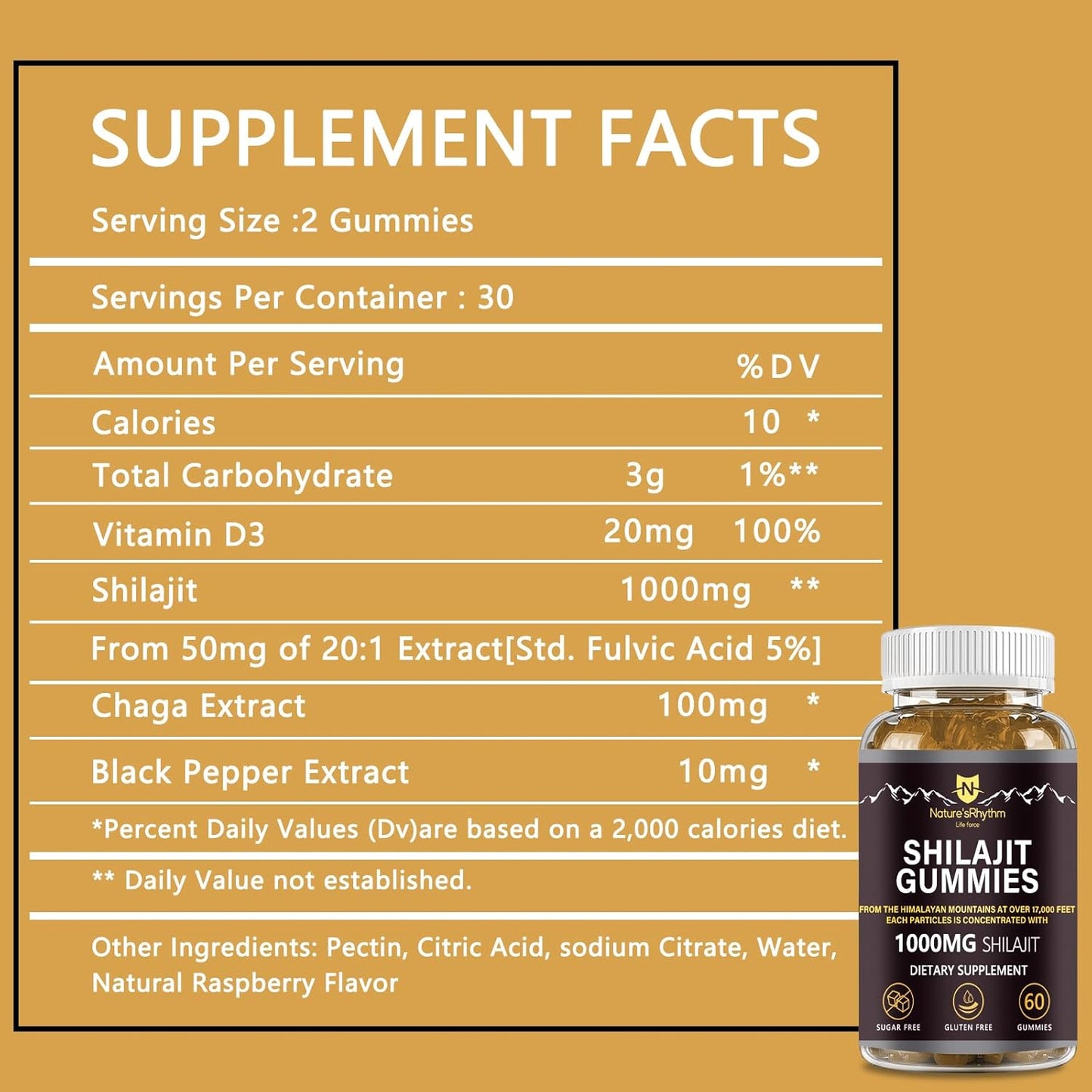 1000mg Nature's Rhythm Shilajit Gummies - 60pcs Men & Women, Rich in Trace Minerals, Energy & Immunity Boost Supplement