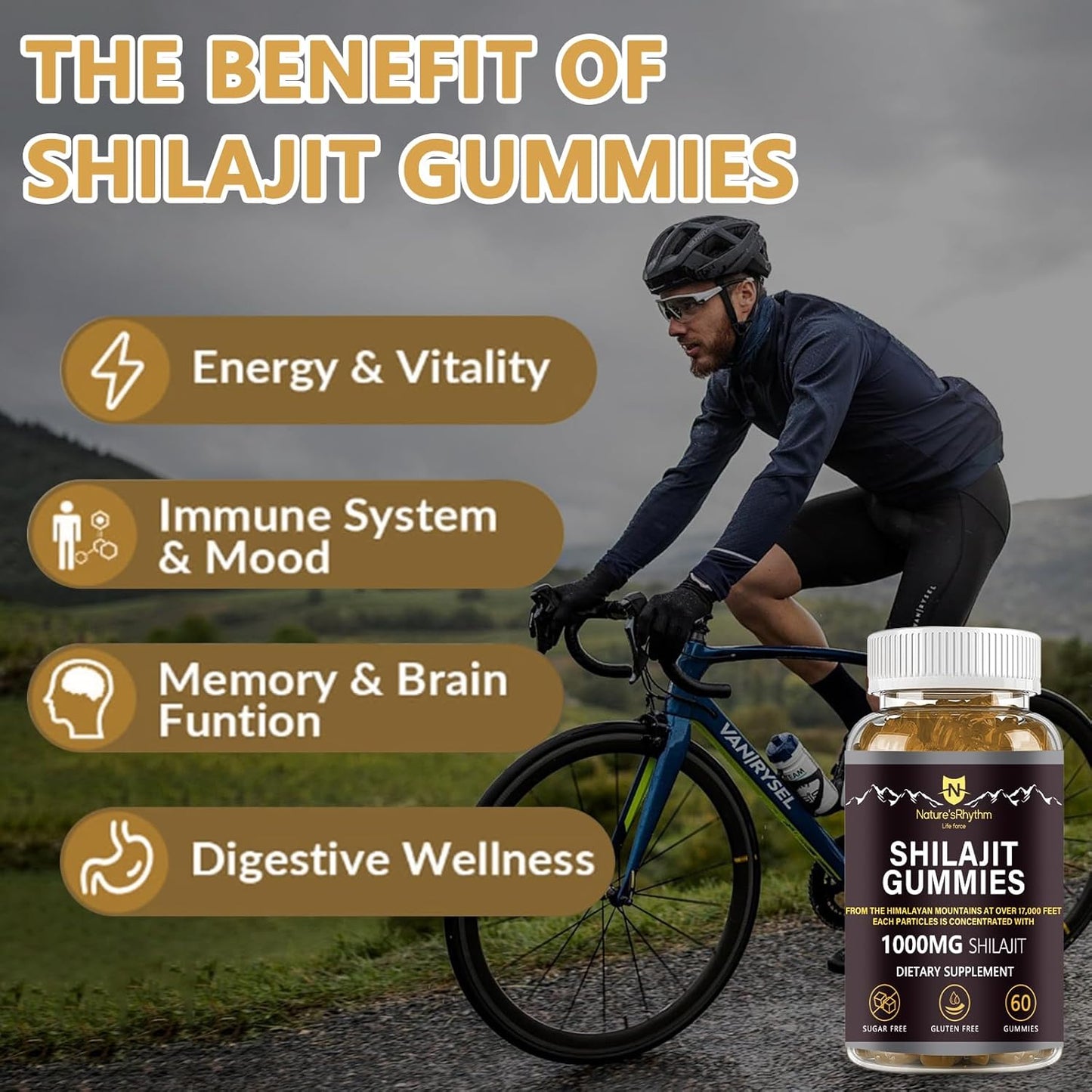1000mg Nature's Rhythm Shilajit Gummies - 60pcs Men & Women, Rich in Trace Minerals, Energy & Immunity Boost Supplement