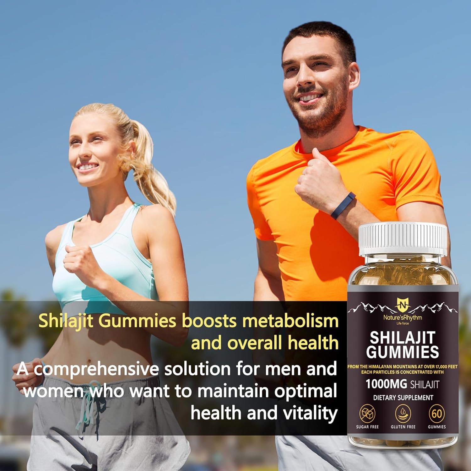 1000mg Nature's Rhythm Shilajit Gummies - 60pcs Men & Women, Rich in Trace Minerals, Energy & Immunity Boost Supplement