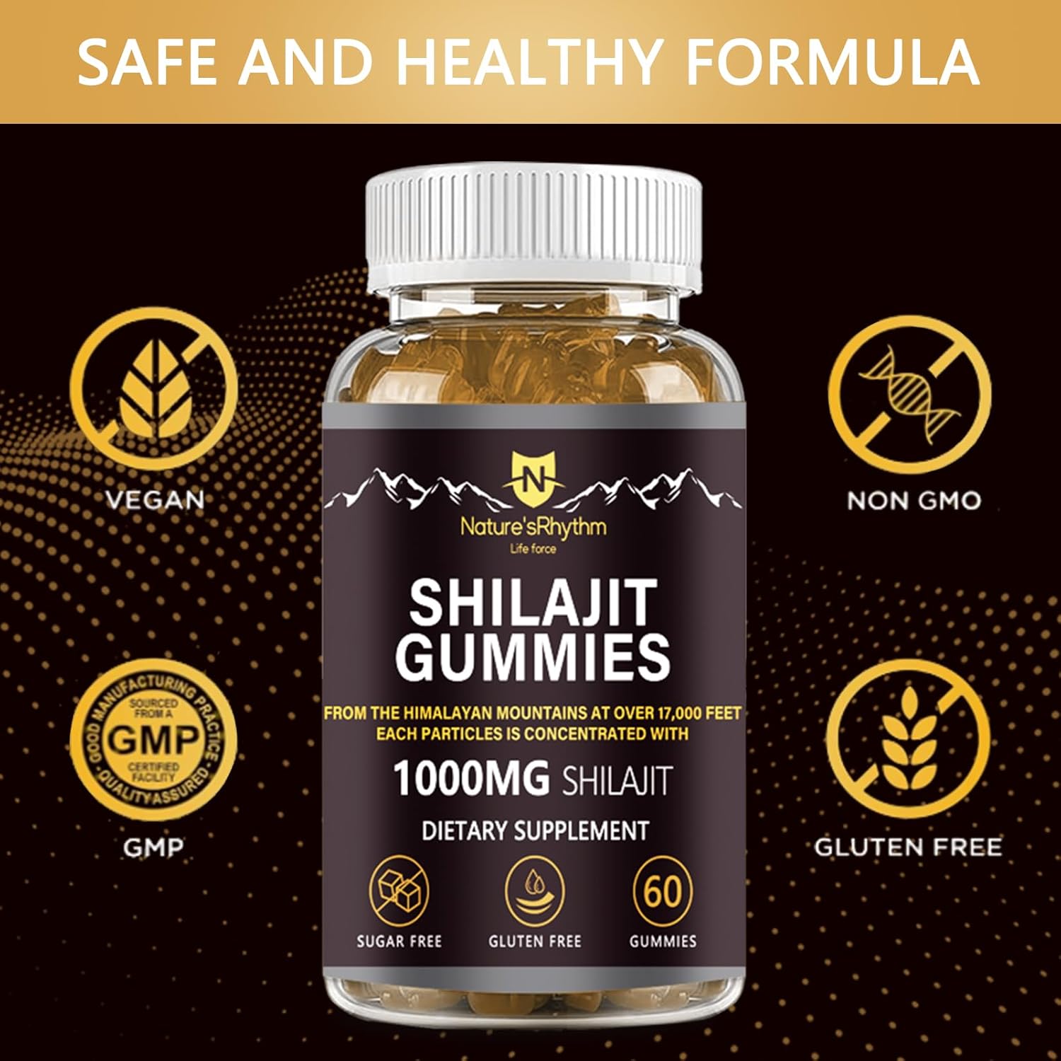 1000mg Nature's Rhythm Shilajit Gummies - 60pcs Men & Women, Rich in Trace Minerals, Energy & Immunity Boost Supplement