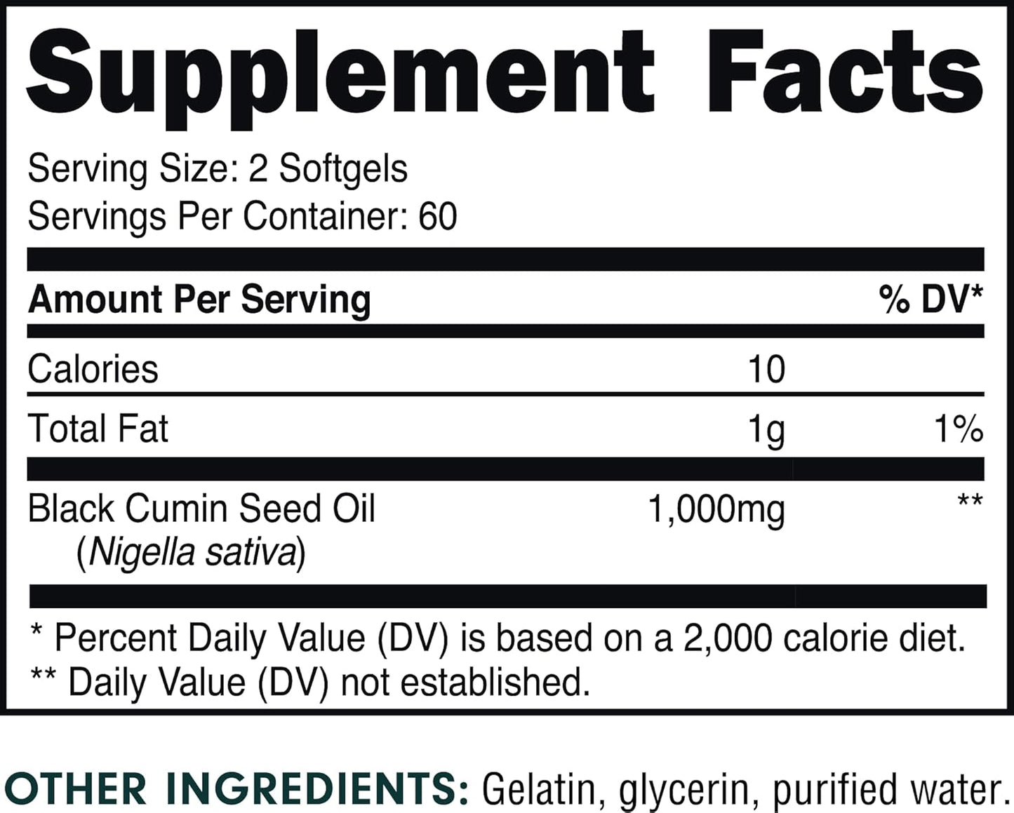 1000mg Organic Black Seed Oil Softgels - 60 Servings of Black Cumin Seed Oil Supplements