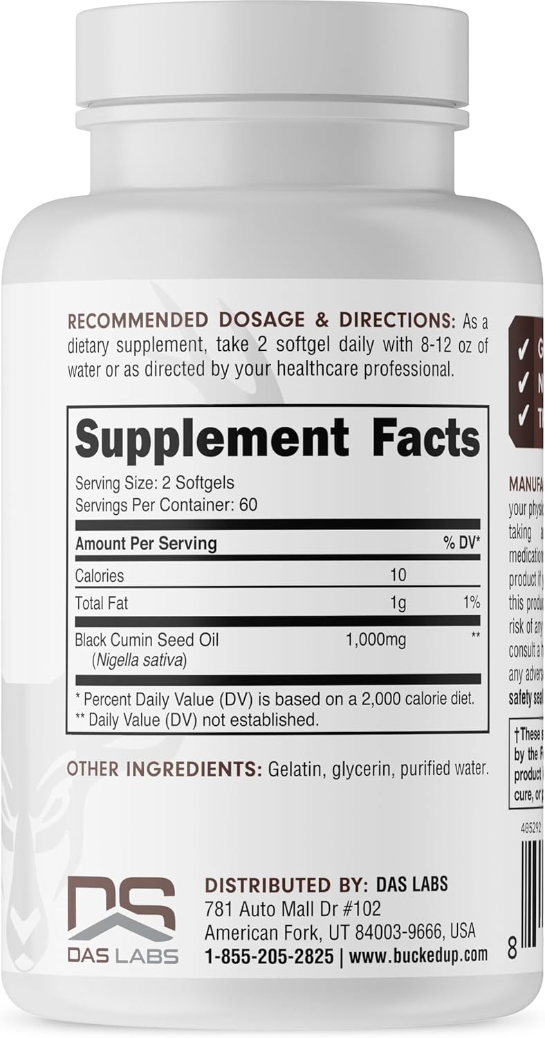 1000mg Organic Black Seed Oil Softgels - 60 Servings of Black Cumin Seed Oil Supplements